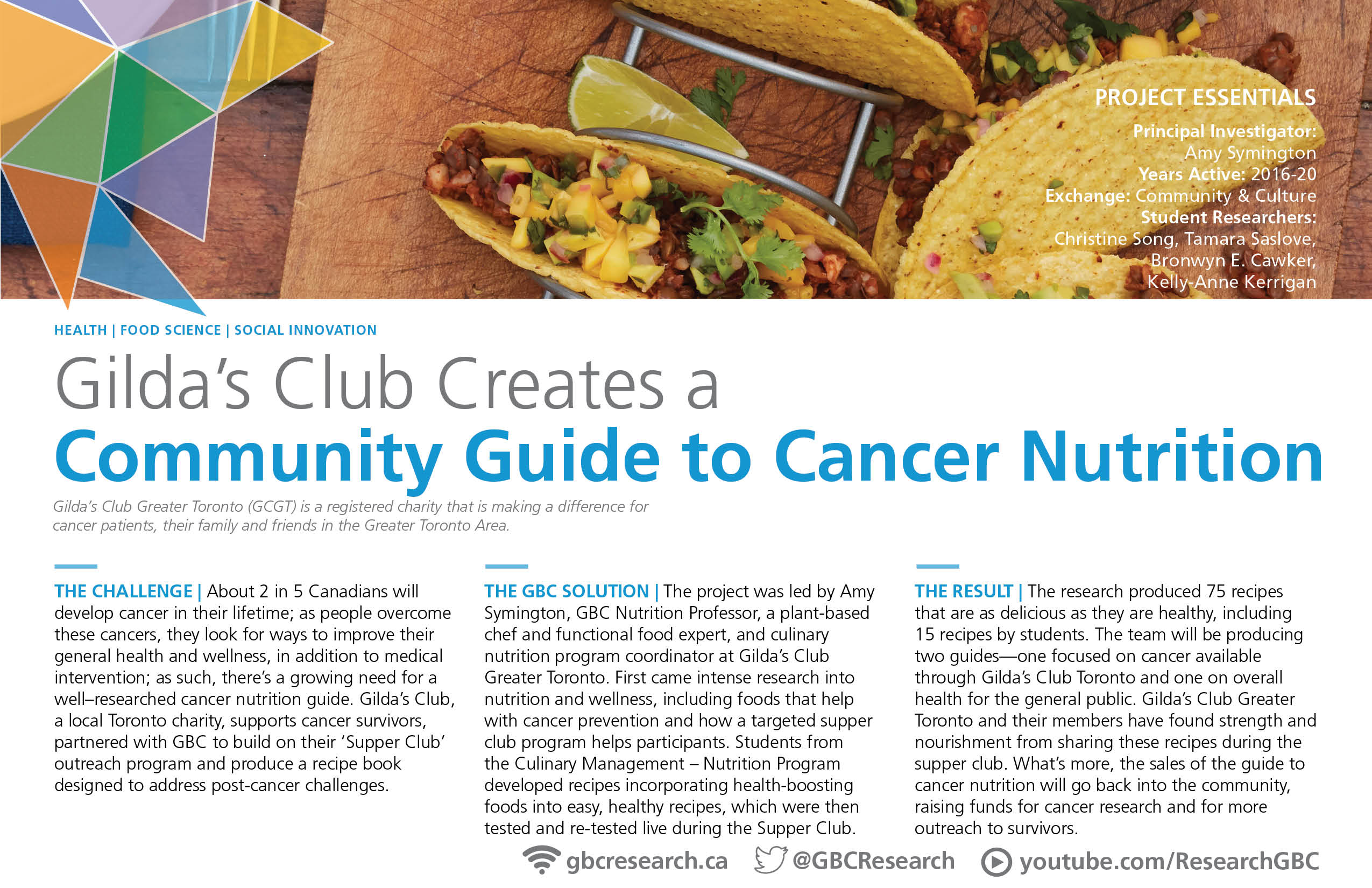 A photo of tacos, text: Gilda's Club creates a community guide to cancer nutrition